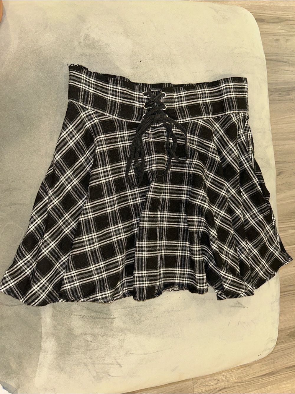 SHEIN Black and White Plaid Lace-Up Skater Skirt